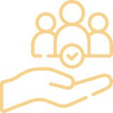 Hand holding people icon with checkmark